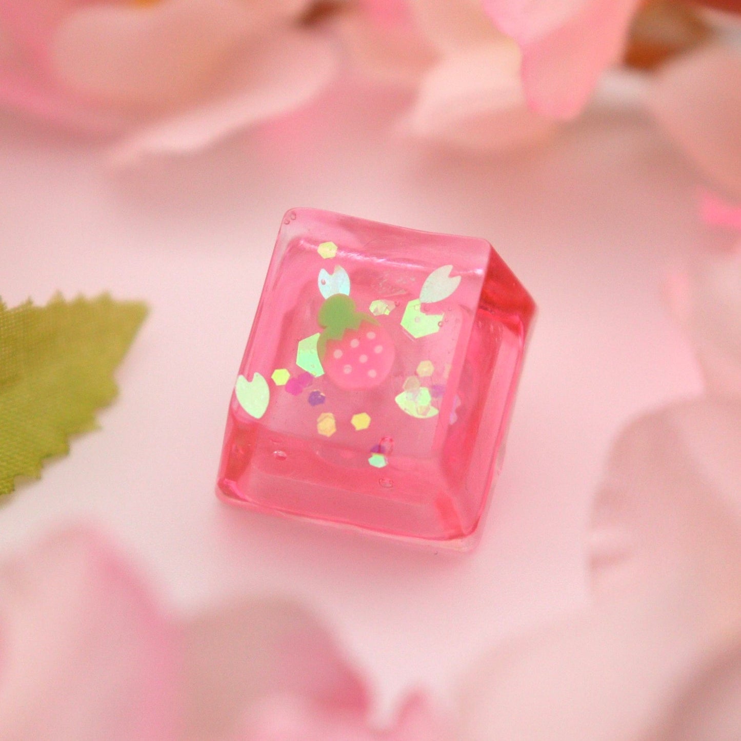 Strawberry Dream Keycap with Cherry Blossom Petals